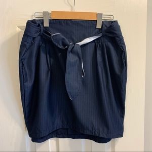 Navy Pinstripe Pencil Skirt with belt tie